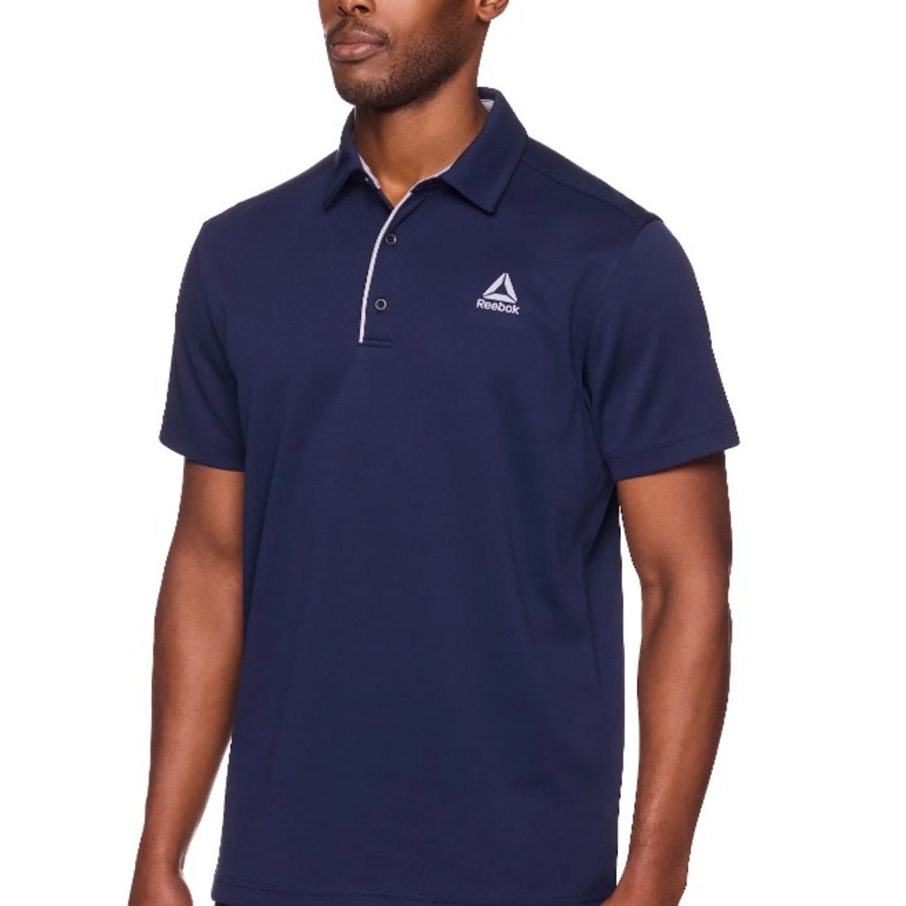 REEBOK Mens Performance Polo Shirt Navy Blue Size Small Moisture Management New
